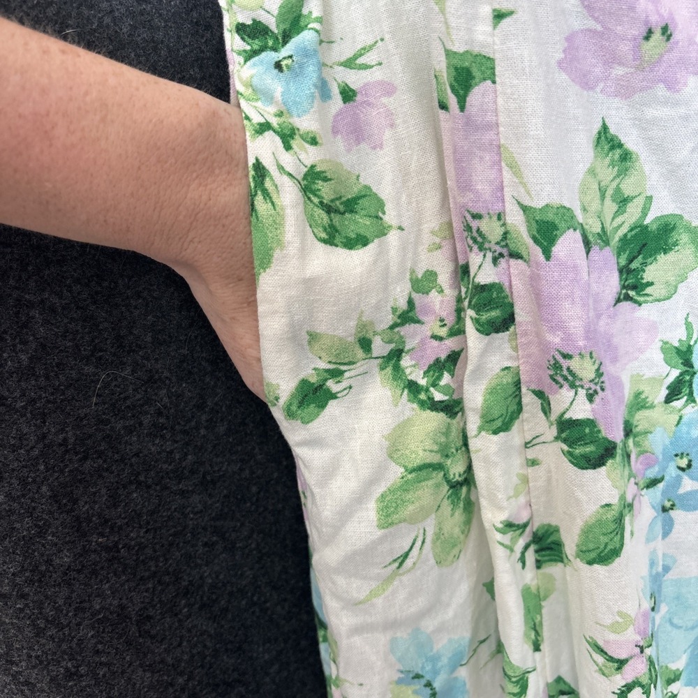 Old Navy Linen Blend Fit & Flare Floral Midi Dress Size M Cottagecore Pockets - Picture 6 of 11